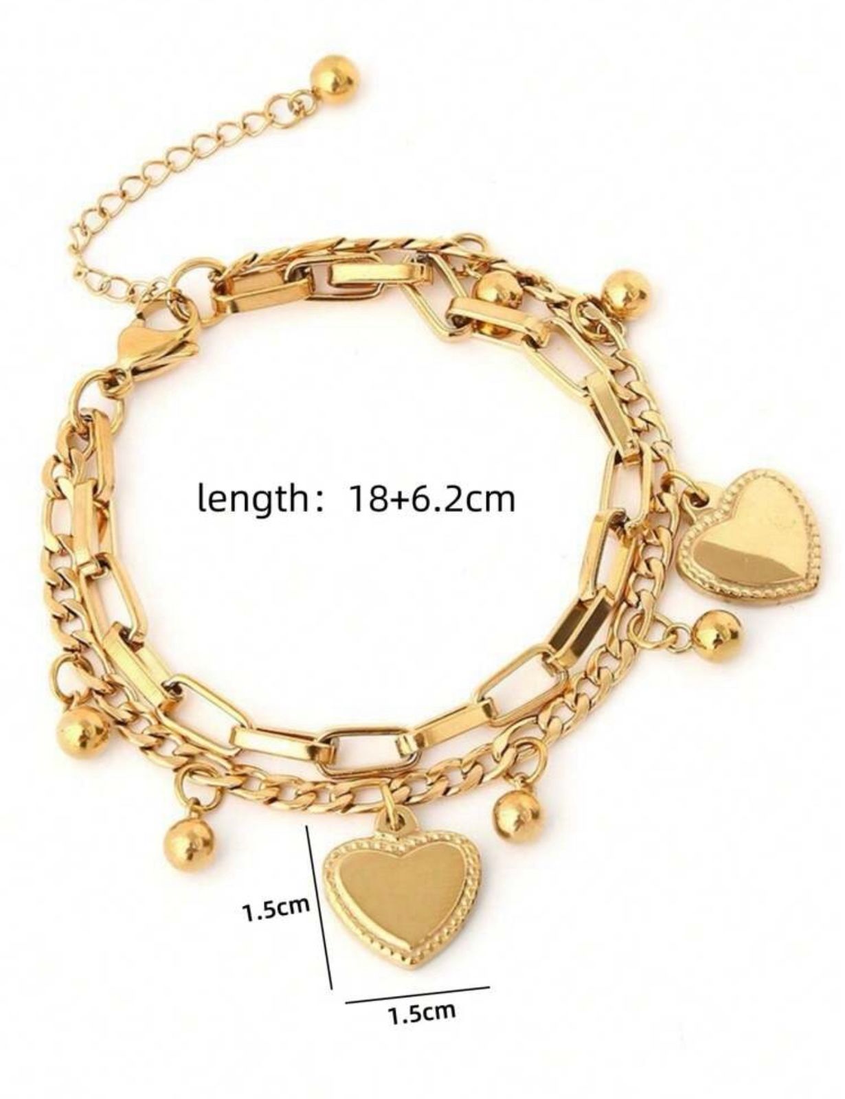 Fashion European Style Double-Layer Heart Pendant Chain Bracelet image 4