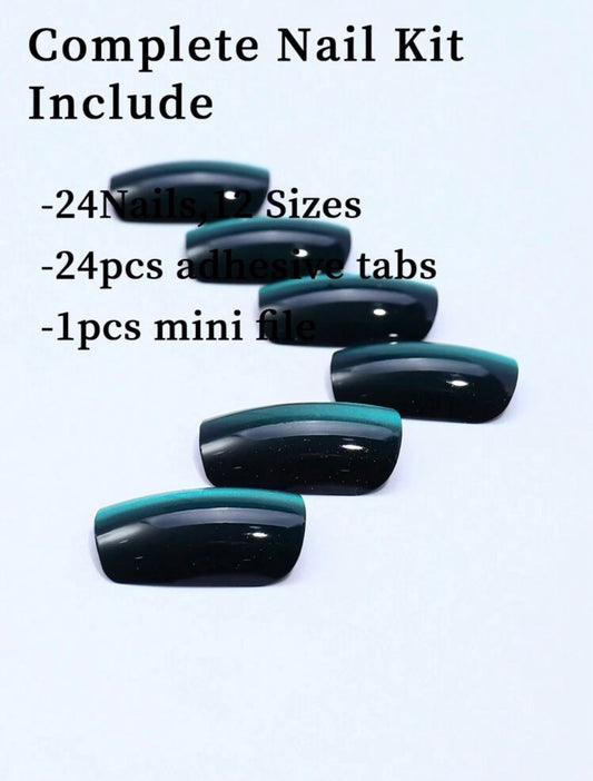 24pcs Square Green Cat Eye Reusable False Nails image 1