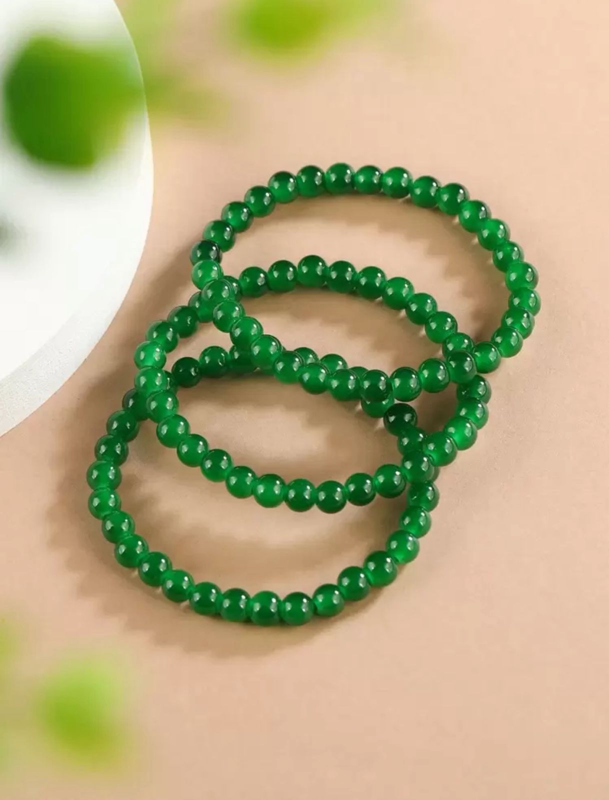 3pcs Jade Green Color Bracelets, Suitable For Daily Wear image 5