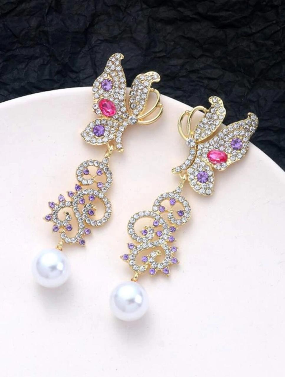 RHINESTONE BUTTERFLY PEARL EARRING image 5