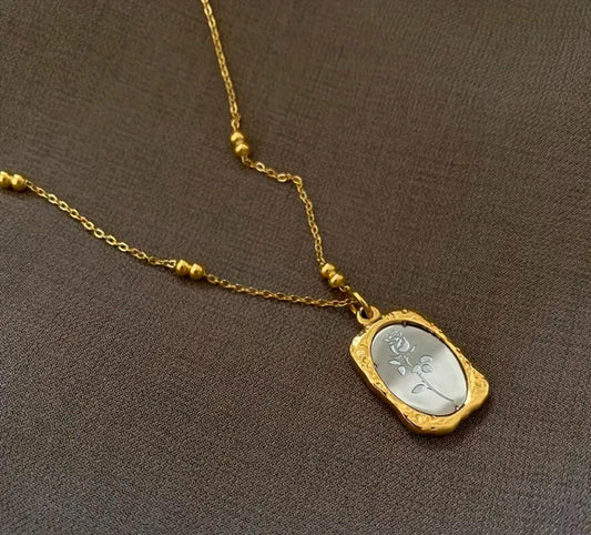Elegant Vintage Rose Print Stainless Steel Pendant – Perfect for Everyday Wear & Gifting image 1