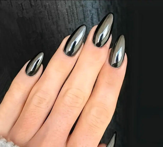 24 pcs Y2K Mirror Effect Solid Color Press-on Fake Nails, Almond-shaped Acrylic Full Cover, Shiny Style, Suitable For Ladies And Girls image 1