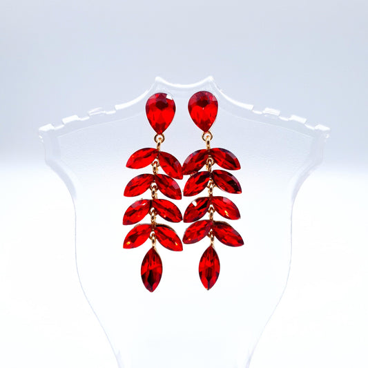 Elegant petal-shaped earrings adorned with sparkling rhinestones for a radiant, sophisticated look.(Golden = 2, Red = 1) image 1