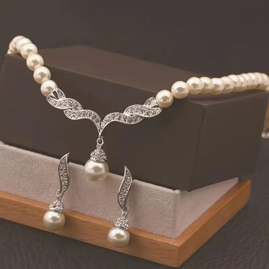 NEKLACE High-Quality Two-Color Optional Glass Pearl Alloy Inlaid Necklace Set image 1