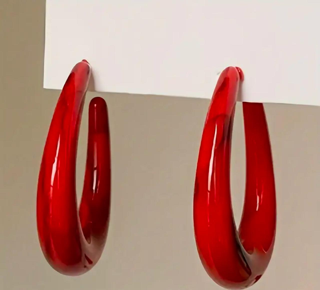 Elegant & Red U-Shaped Hoop Earrings - Perfect for daily wear image 5