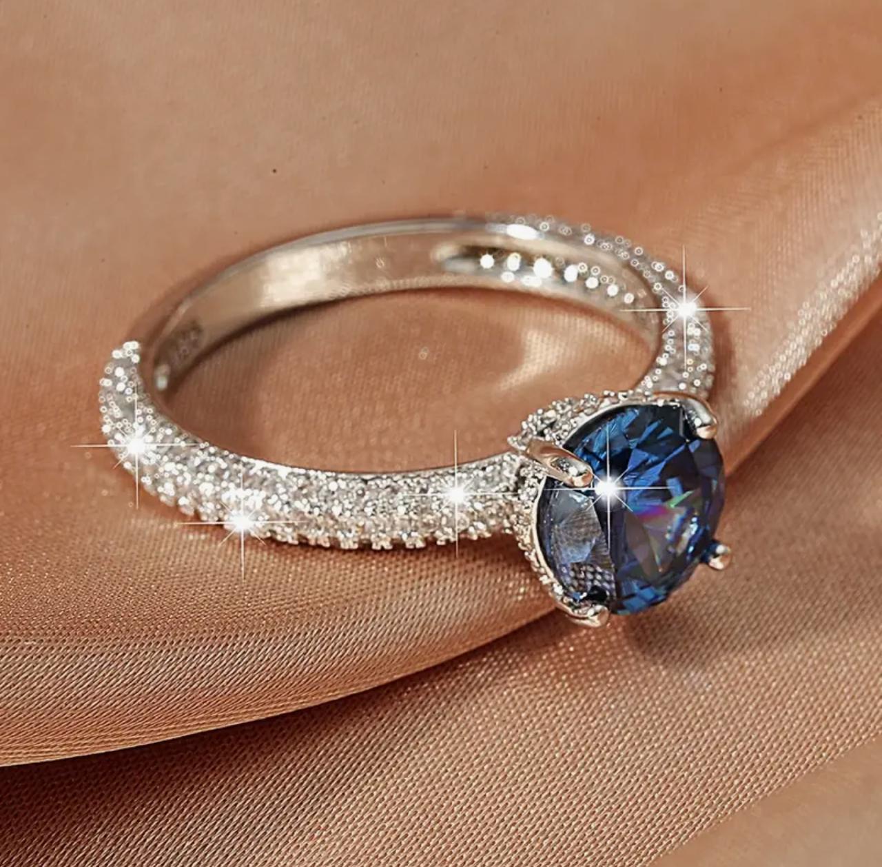 Gorgeous Fashion Tanzanite White Zirconia Silvery Ring image 5
