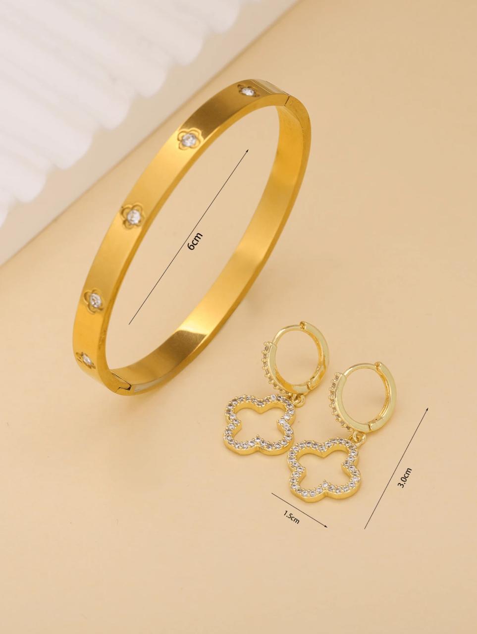2pcs Vintage Elegant Flower Jewelry Set: Bracelet And Earrings image 5