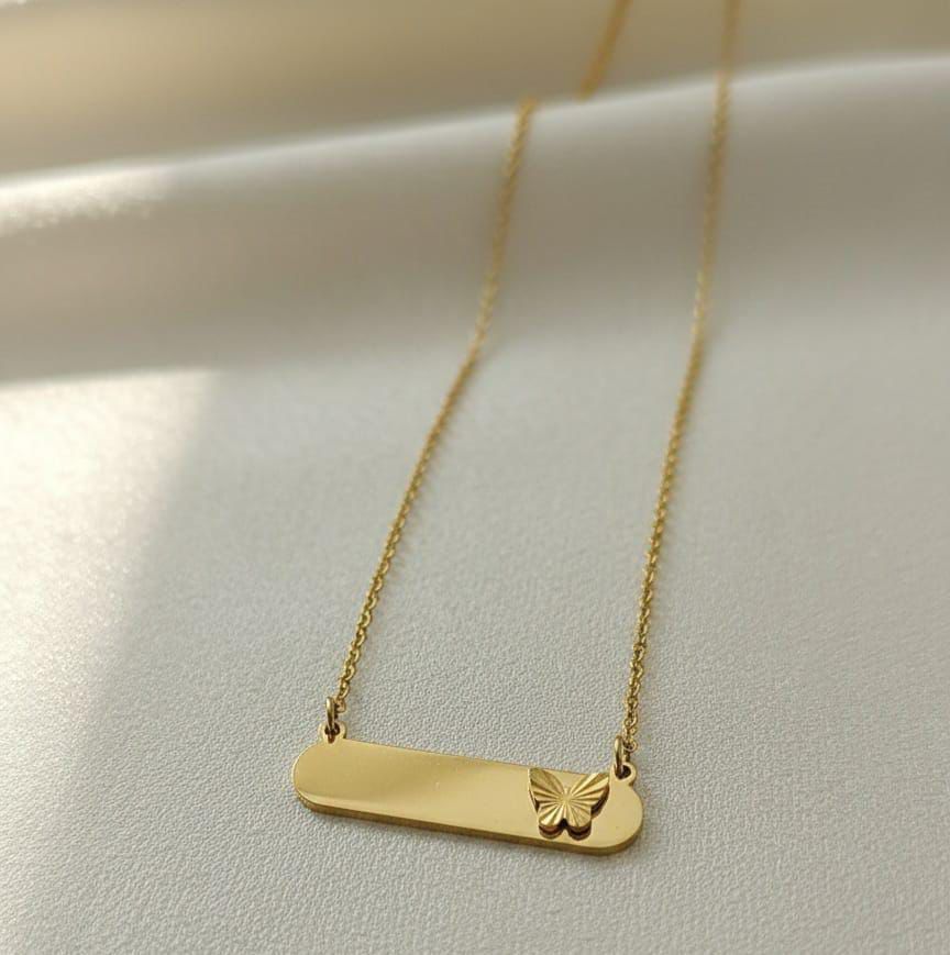 Gold Butterfly Bar Necklace – Stainless Steel
