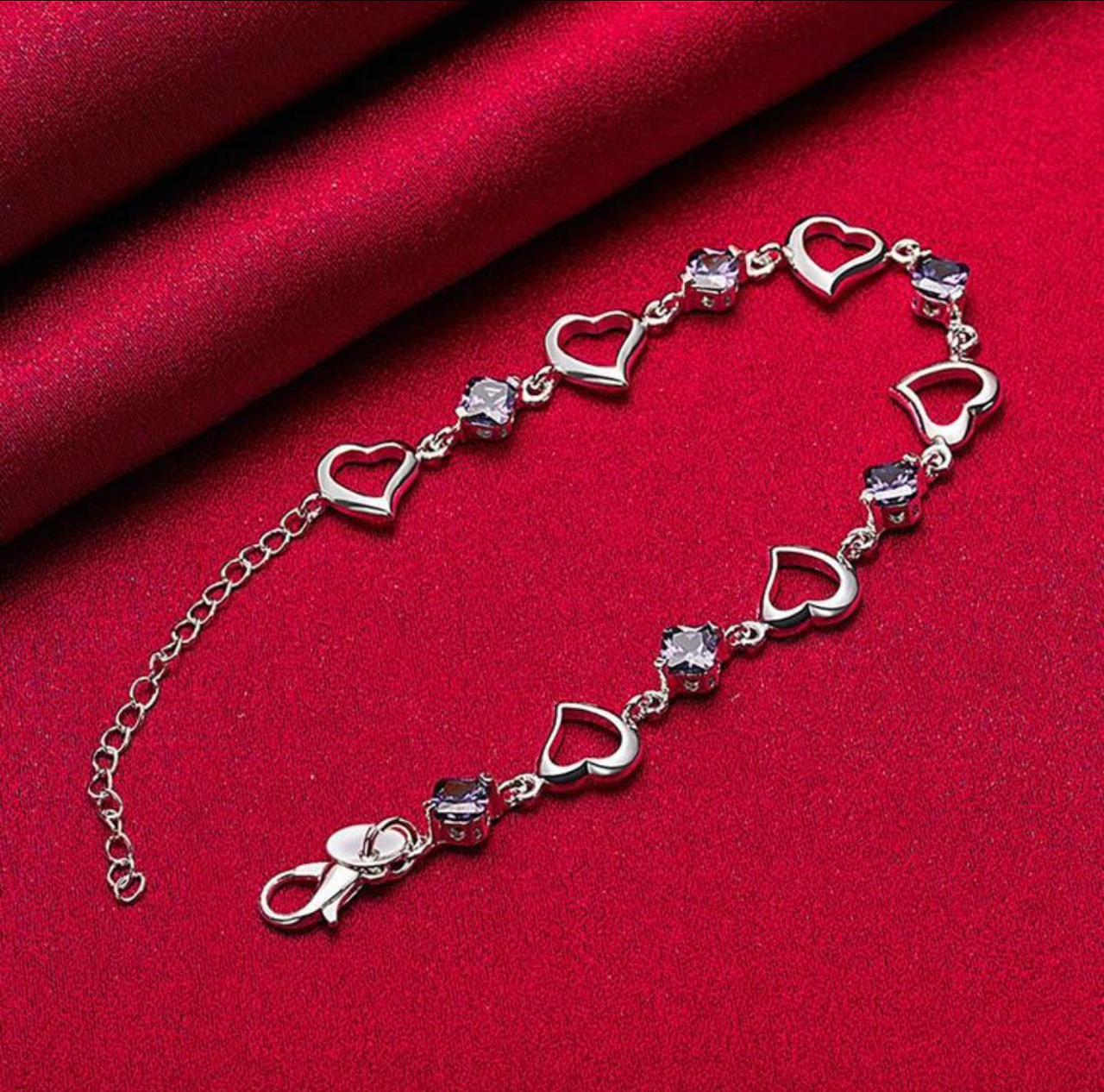 925 Sterling Silver Heart with Purple Gemstones 