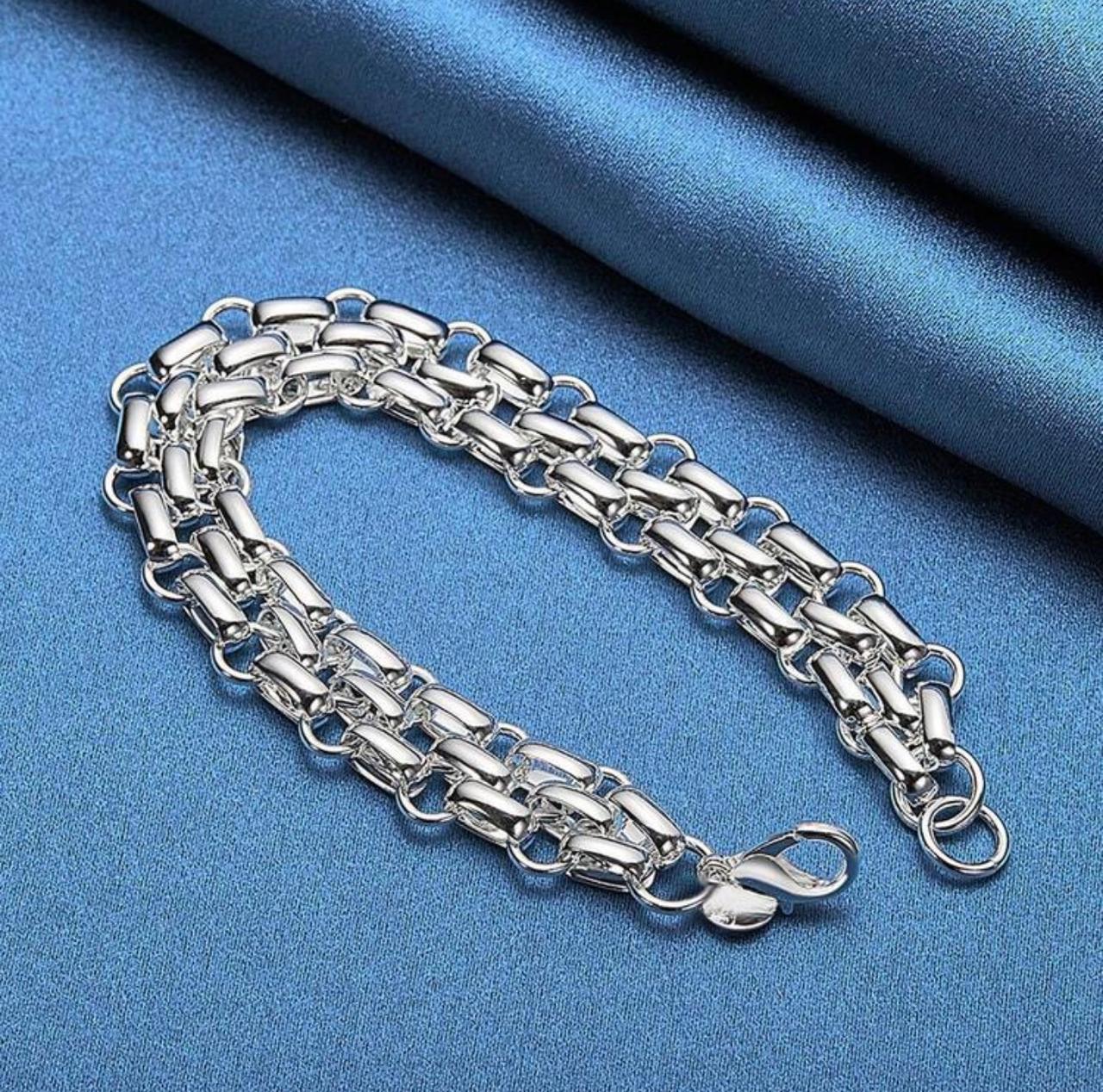 925 Sterling Silver Plated 3-Strand Chain Bracelet