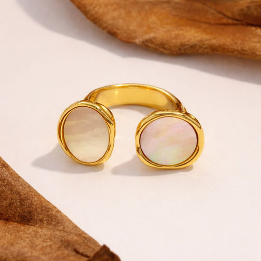 Elegant Gold Finish Mother of Pearl Statement Ring