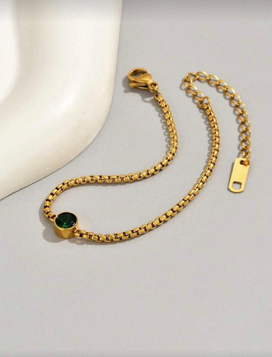 18K Gold Plated Stainless Steel Emerald Bracelet