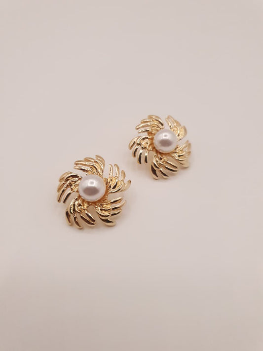 Golden Spiral Pearl Stud Earrings