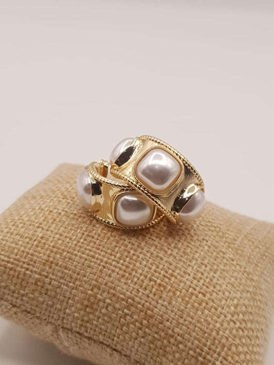 Gold-Tone Pearl Stud Hoop Earrings