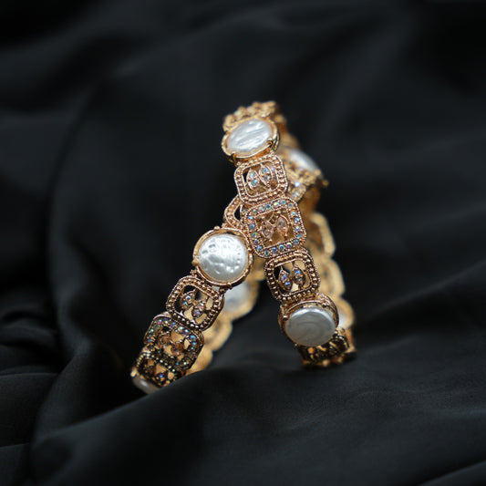 Gold Plated Pearl & Multicolor Bangles