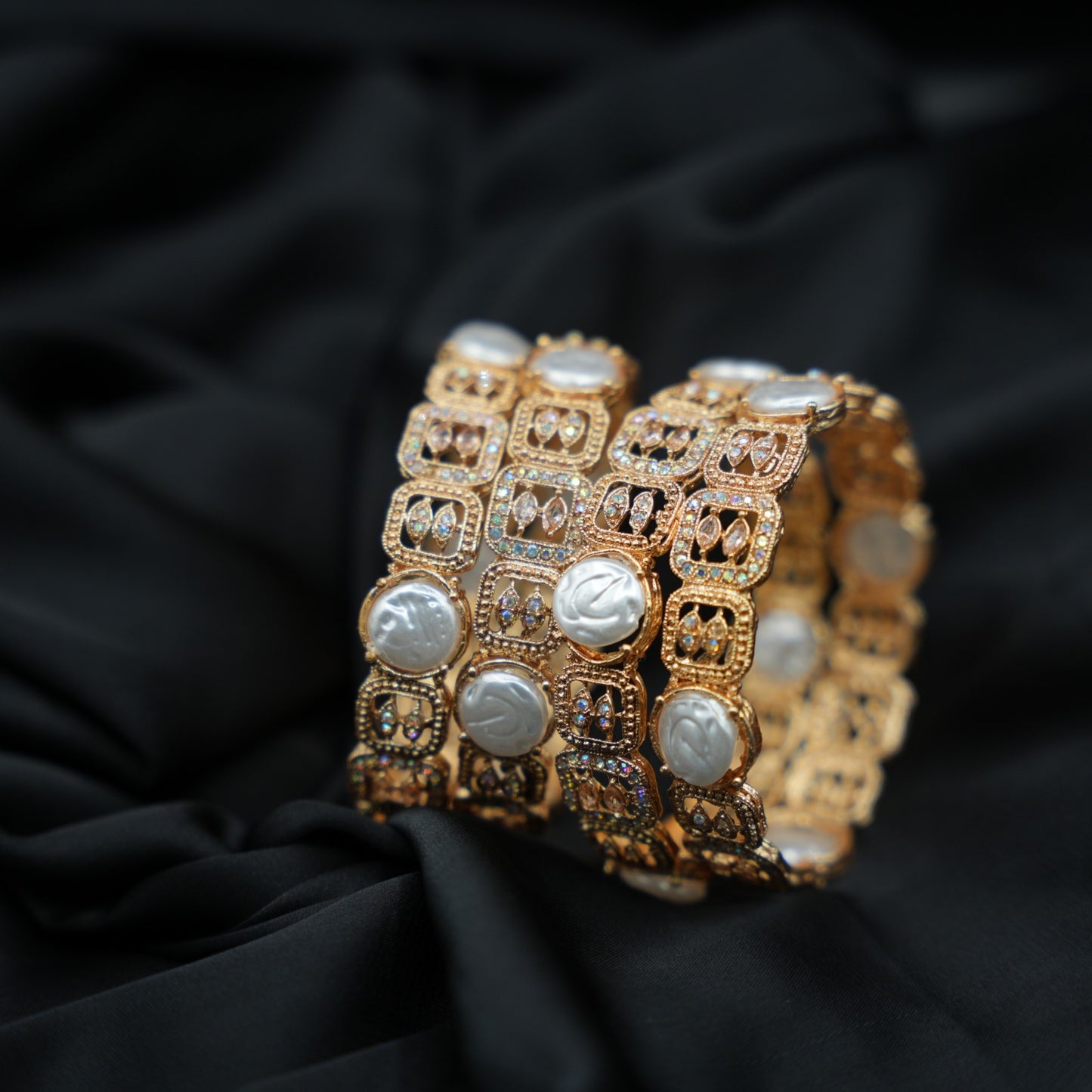 Gold Plated Pearl & Multicolor Bangles