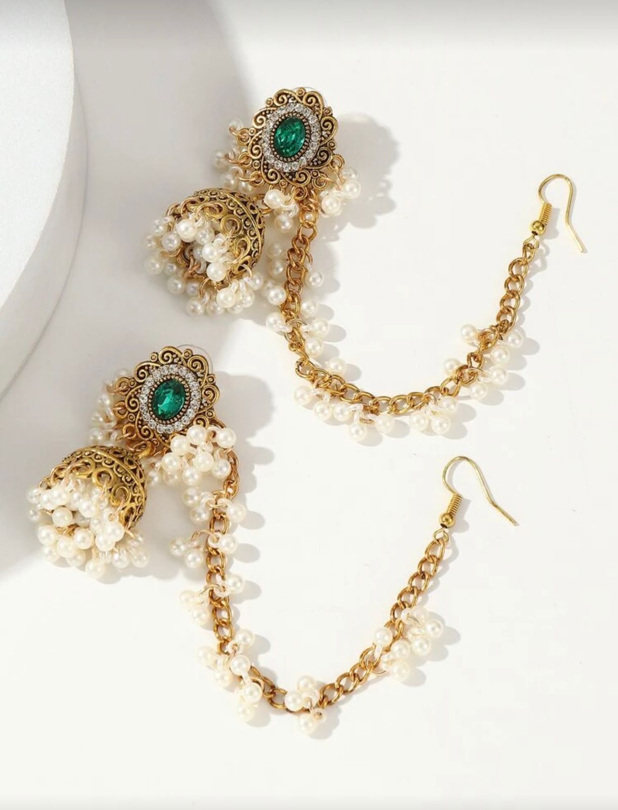 Emerald Pearl Sahara Jhumka Earrings – Antique Gold