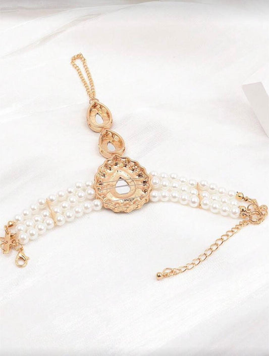 Pearl & Crystal Hand Harness Bracelet – Antique Gold