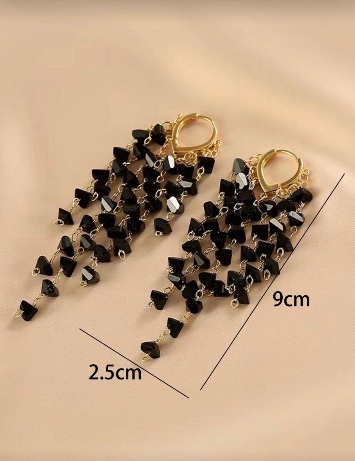 Black Crystal Tassel Earrings
