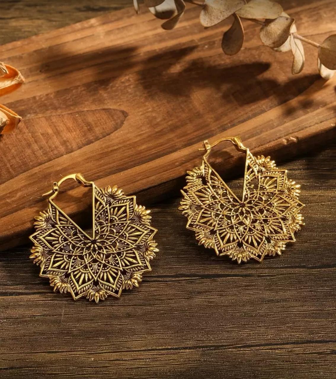 Bohemian Mandala Gold Hoop Earrings