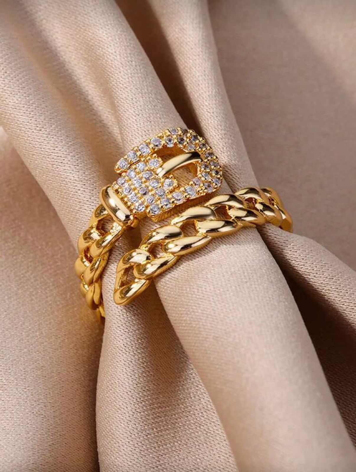 Gold Lock Chain Adjustable Ring