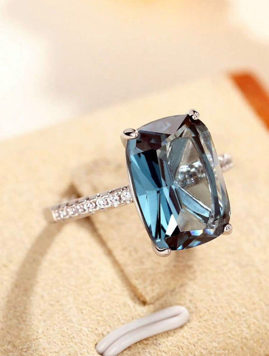 Midnight Blue Cushion Cut Zirconia Ring