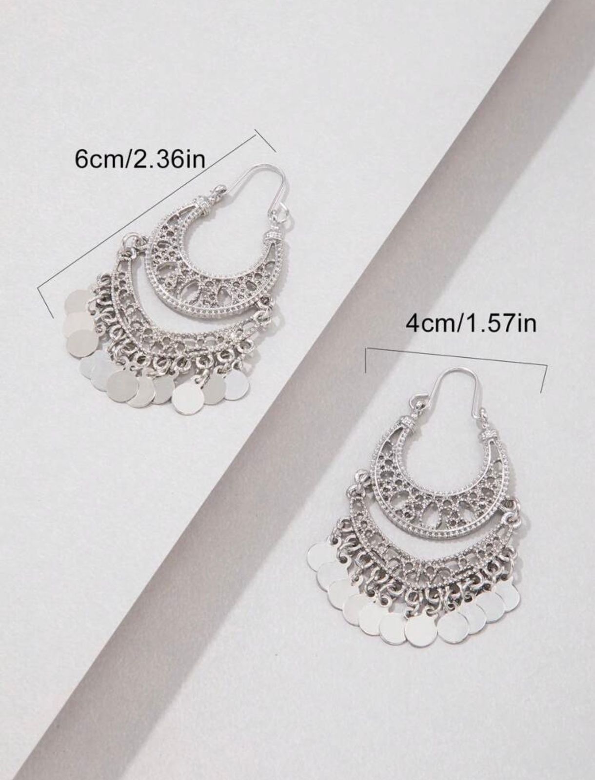 Silver Disc Charm Hollow-Out Drop Earrings