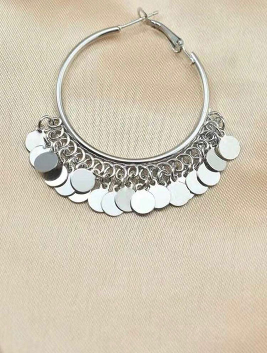Geometric Disc Charm Large Hoop Earrings
