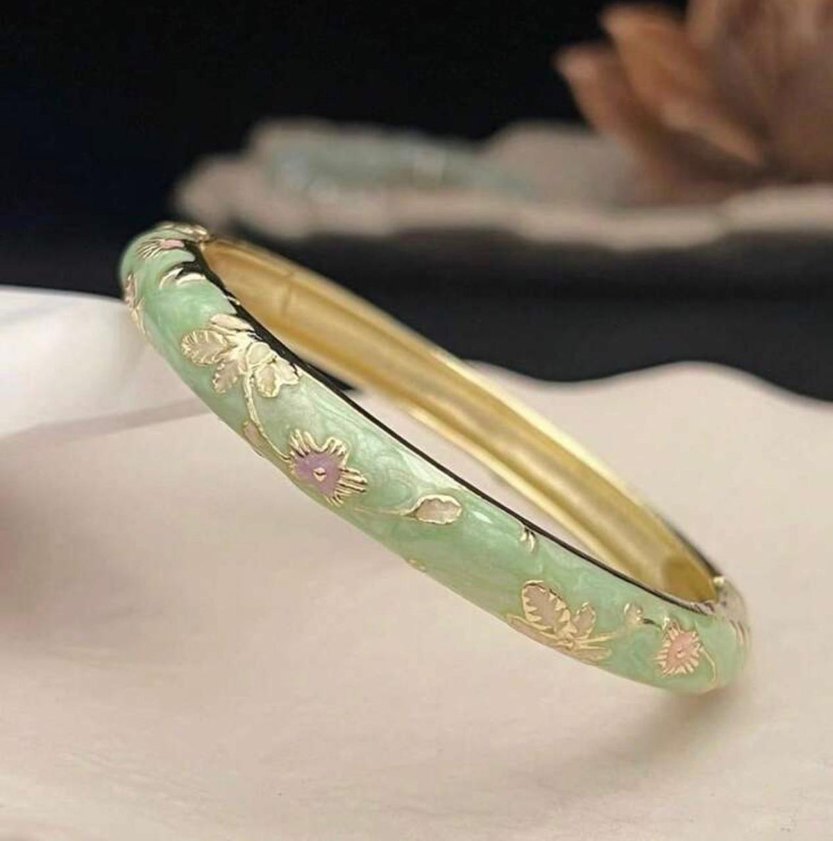 Mint Blossom Enamel Bangle