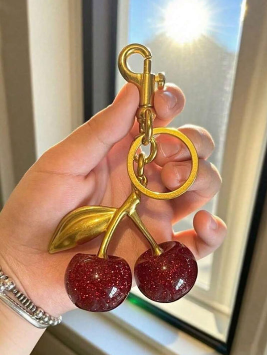 Cherry Charm Gold Keychain