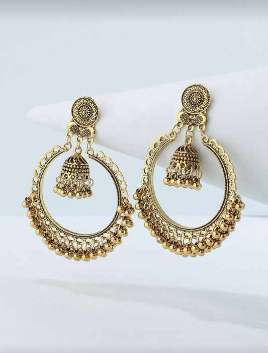 Traditional Antique Gold Hoop Jhumka Earrings