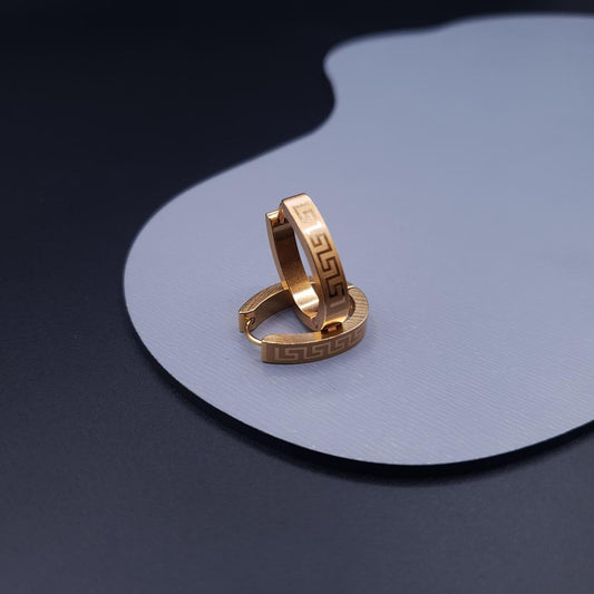 Elegant Gold-Tone Hoop Earrings with Greek Key Design image 1