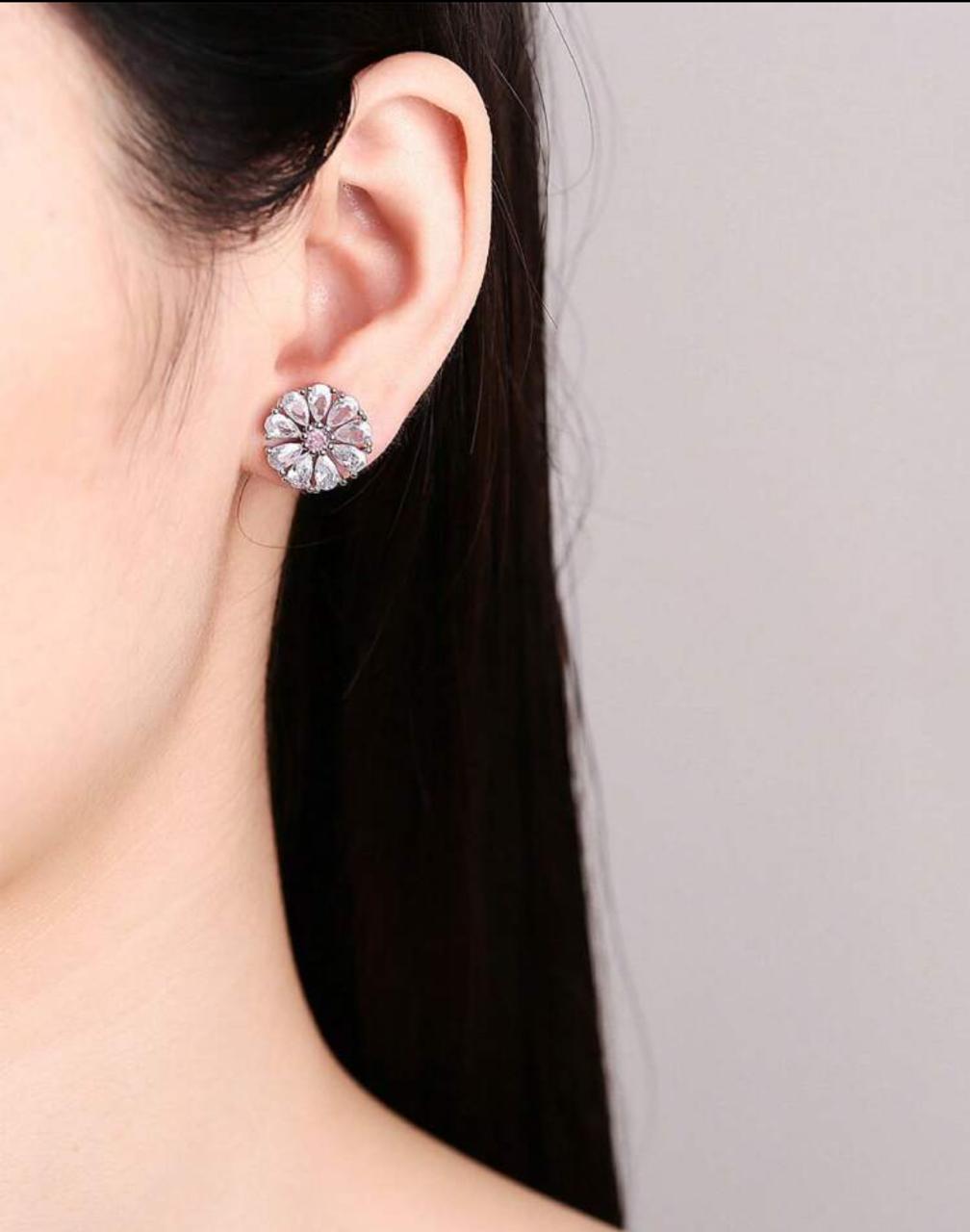Pink Cubic Zirconia Flower Design Necklace Set image 3