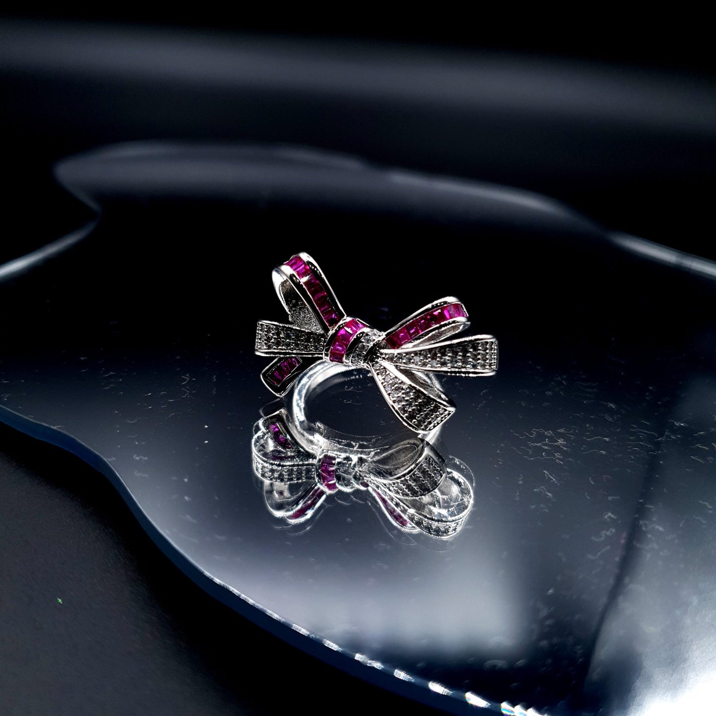 PINK-WHITE BOW RING (Adjustable) image 6