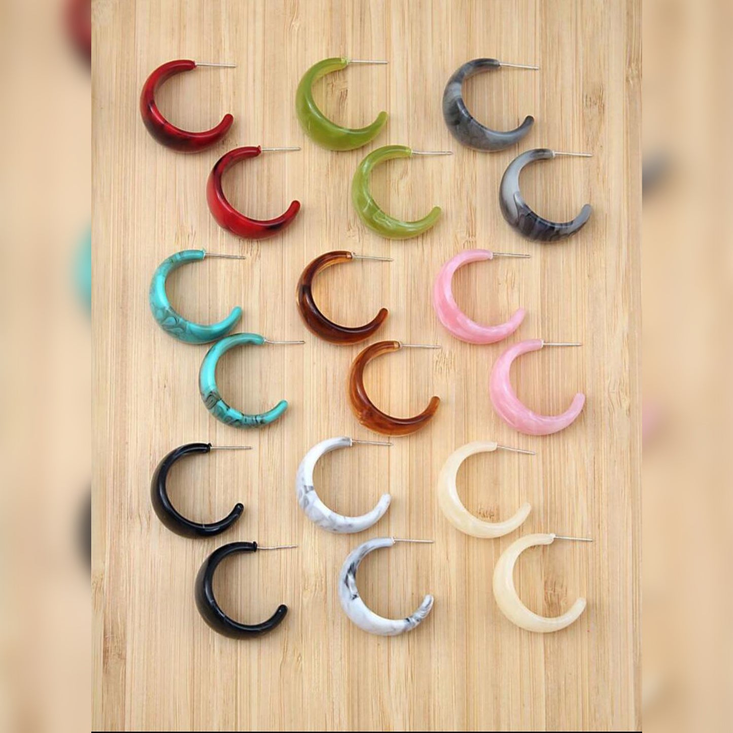 9 PAIR SET - MULTI COLOUR IRREGULAR SHAPE EAR RINGS image 3
