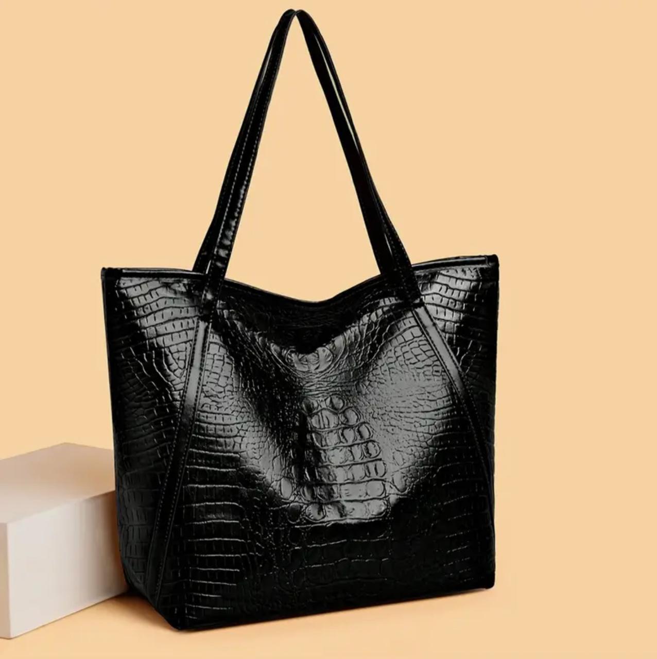 Stylish Black Crocodile Print PU Scratch-Resistant Shoulder Handbag with Zipper Closure. image 5