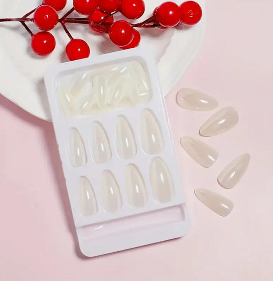 Elegant Almond Shaped , Glossy Finish, Mixed Color System with Pure White Tone, Removable and Reusable Metallic Accents Press-On Nails image 1