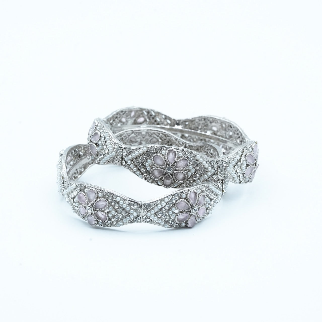 Vintage-inspired Kara adorned with intricate floral detailing, capturing timeless elegance and artisanal charm - White, 2.10 image