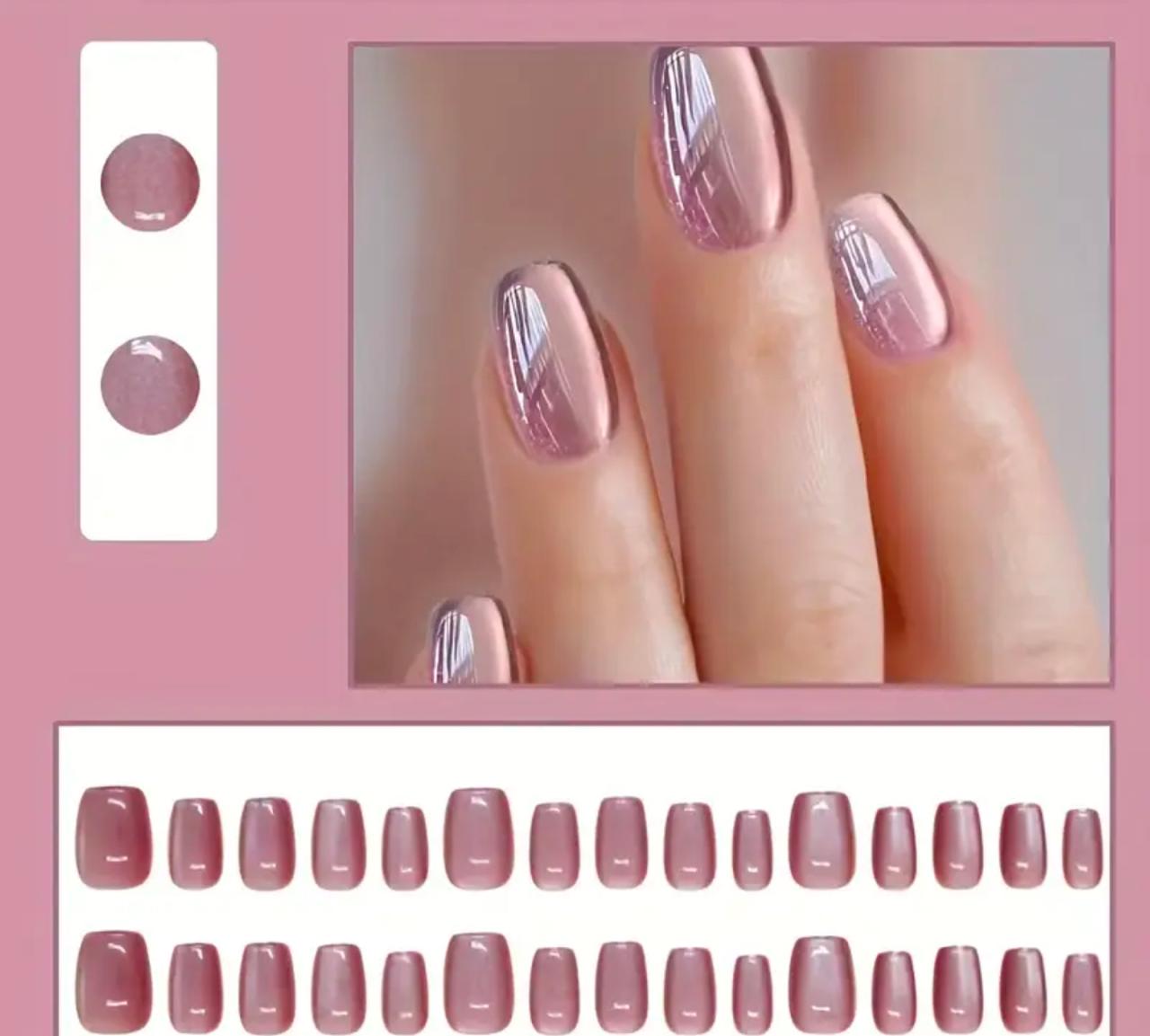 30pcs Glamorous Cat Eye Press-On Nails Set - Medium Square, Shimmering Red & Purple Solid Color with Glossy Finish, Easy to Apply & Remove for a Chic Look, Beauty Enhancement|Elegant Nail Style|Durable Pres sons, Cute Nails image 3
