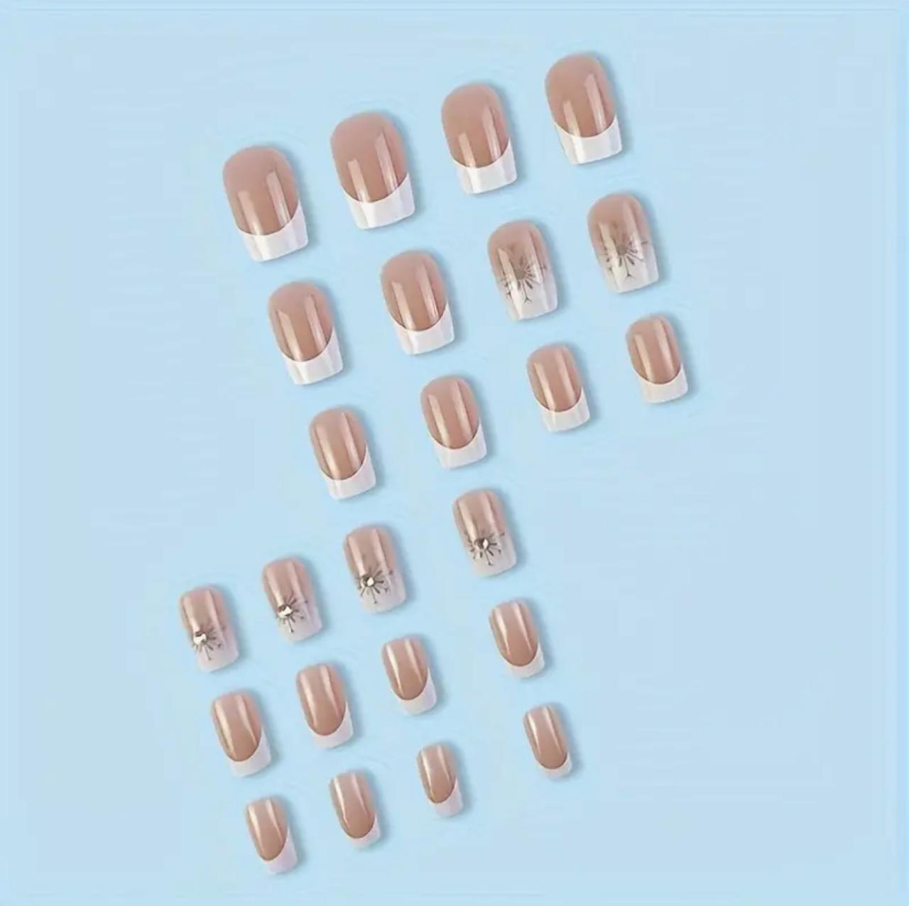 Square Snowflake French 3D Faux Gem Textured Casual Fake Nails image 4
