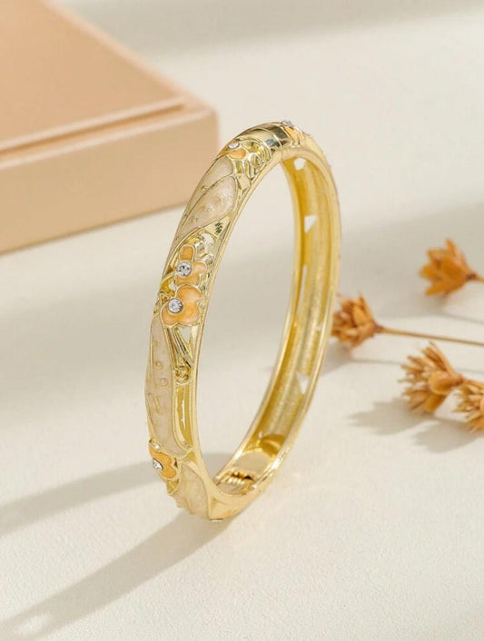 Cloisonne Style Rhinestone & Oil Drop Detail Gold Plated Bangle image 1