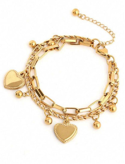 Fashion European Style Double-Layer Heart Pendant Chain Bracelet image 1