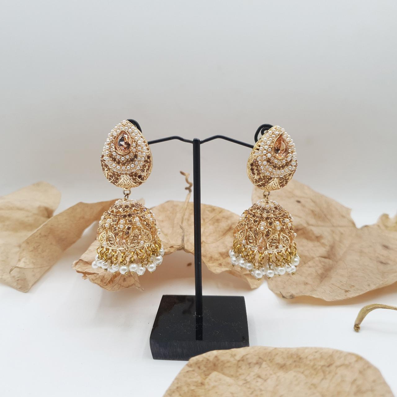 Discover timeless elegance with our Regal Pearldrop Jhumka Collection image 1