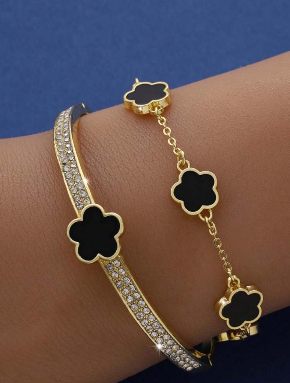 2-PIECE SET: PERSONALIZED FIVE-PETAL FLOWER & CUBIC ZIRCONIA BRACELETS image 2
