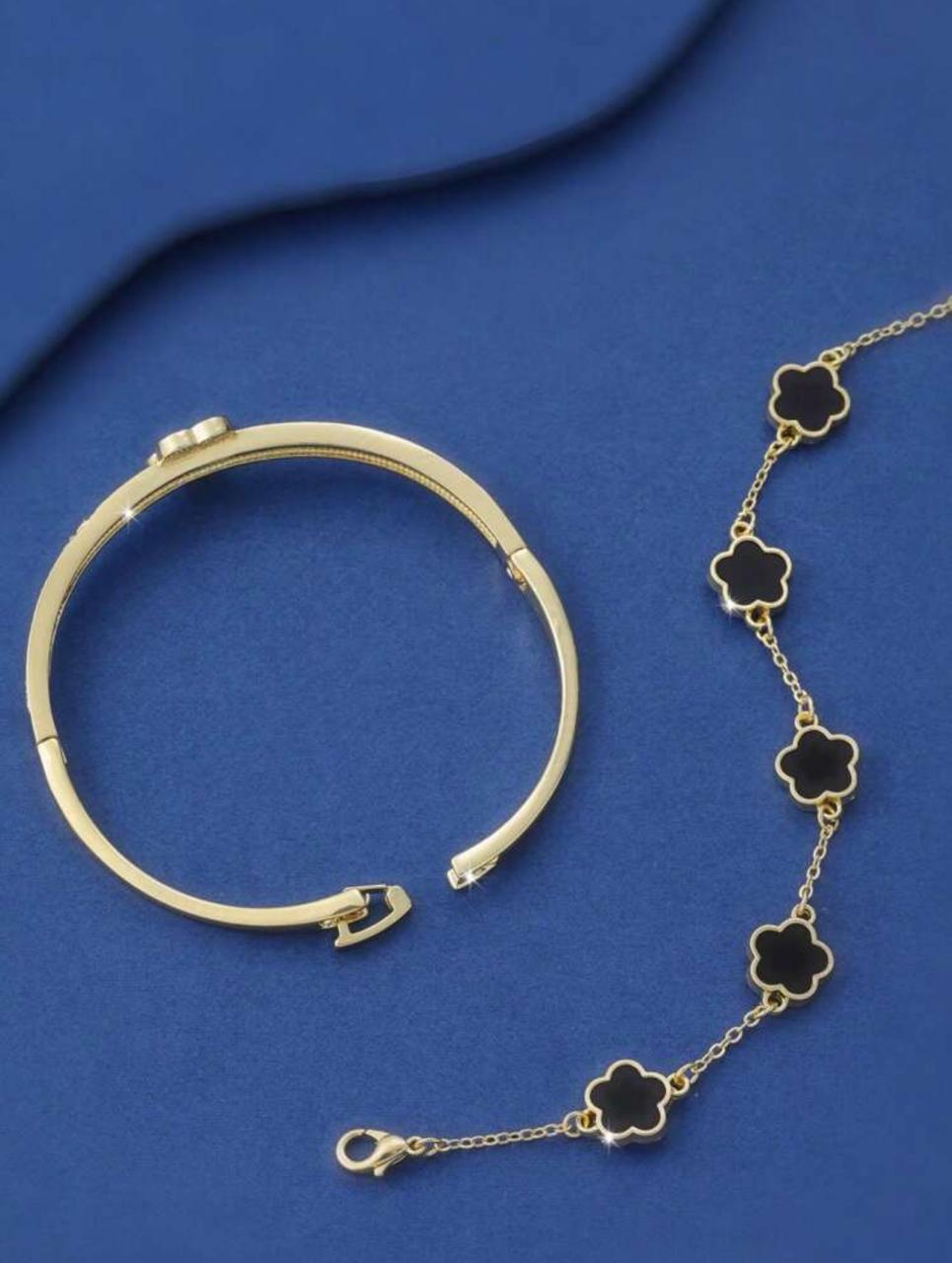 2-PIECE SET: PERSONALIZED FIVE-PETAL FLOWER & CUBIC ZIRCONIA BRACELETS image 4
