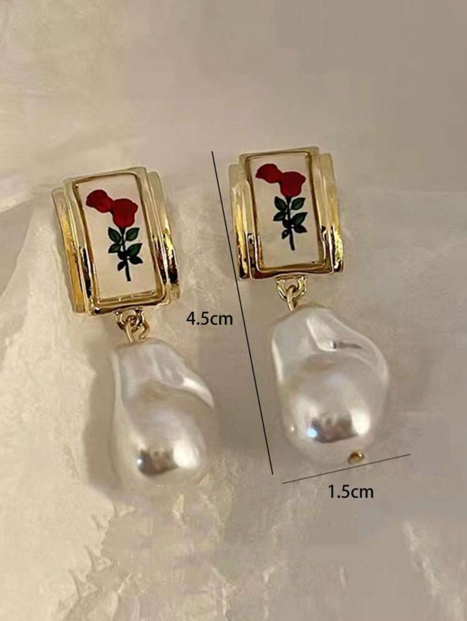 RECTANGLE & FAUX PEARL DROP image 3