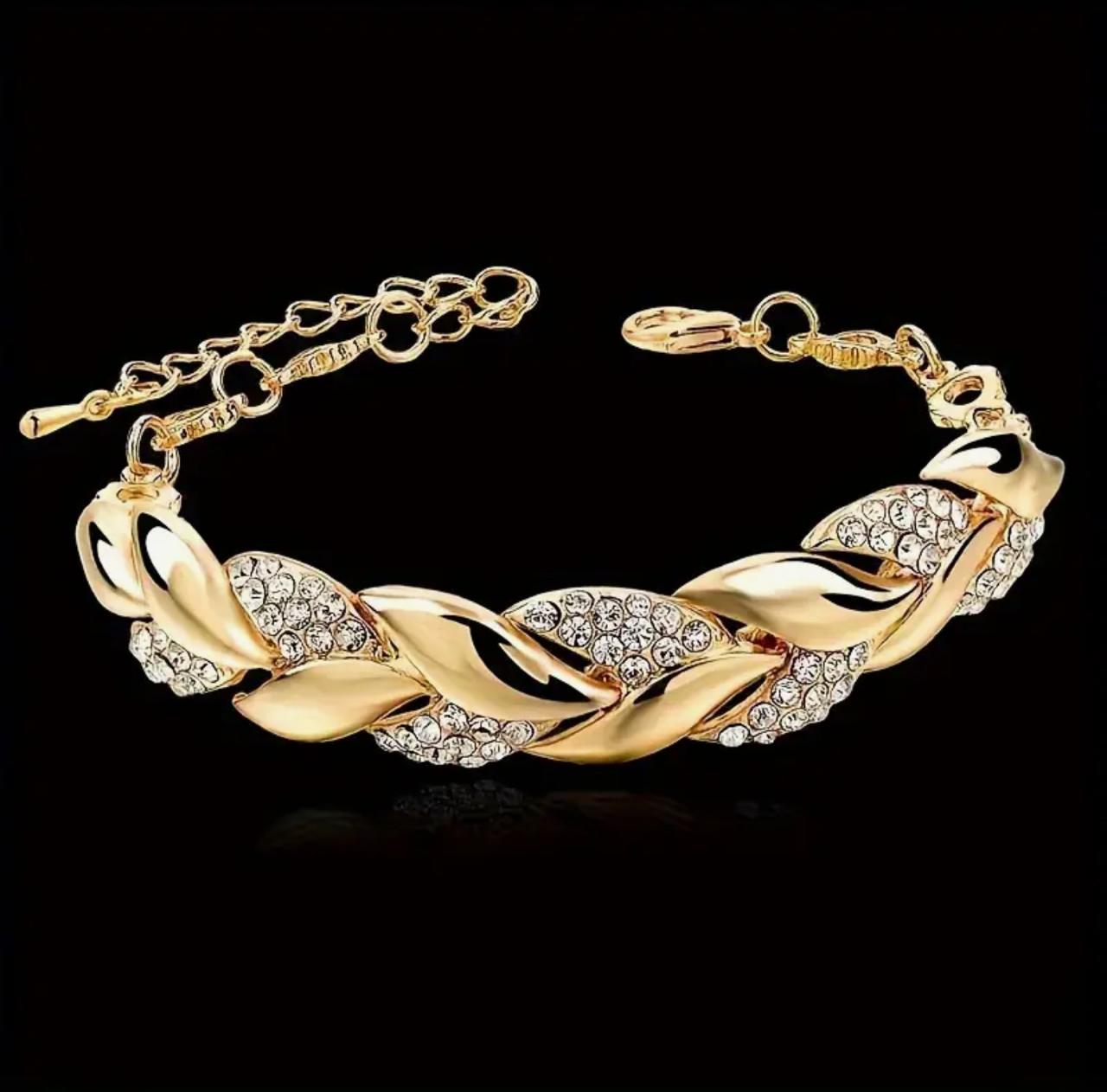 Fashion Alloy Bracelet with Leaf-Shaped Rhinestone Mosaic Design - No Plating, Elegant Daily Wear image 1