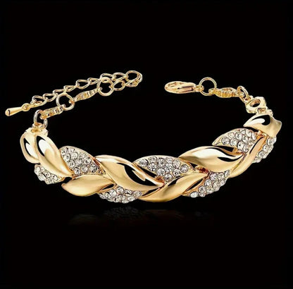 Fashion Alloy Bracelet with Leaf-Shaped Rhinestone Mosaic Design - No Plating, Elegant Daily Wear image 1