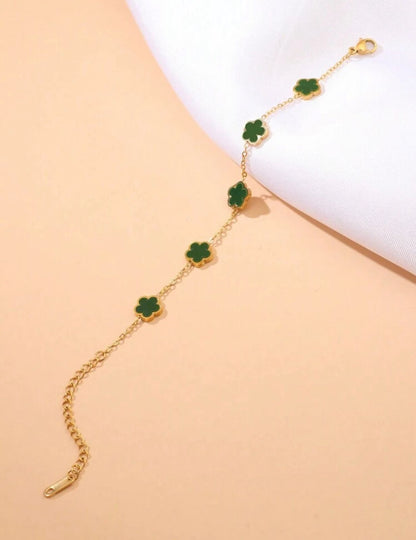 Minimalist Fashion Five Leaf Clover Design Women Bracelet image 2