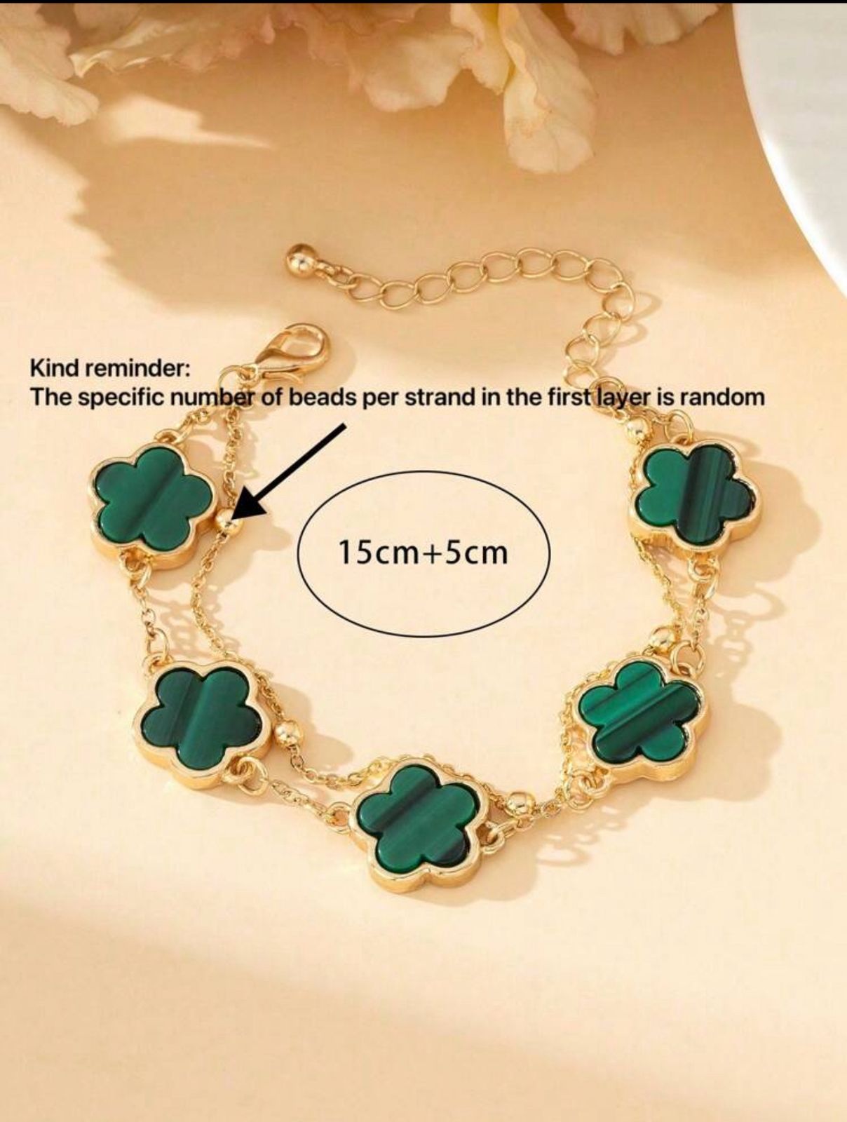 Double-Layer Green Five-Leaf Flower Bracelet image 3